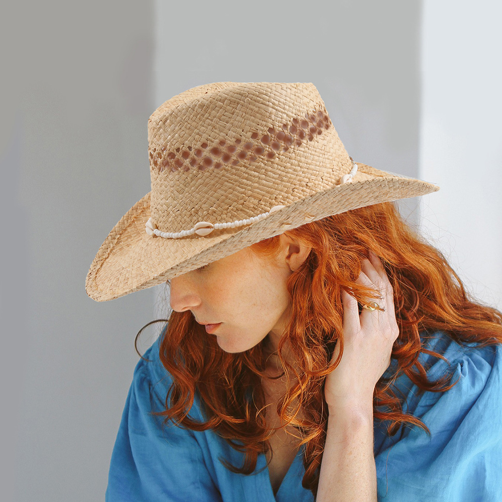 2026 New Shell Chain Straw Hat - Cowboy Hat Straw ulasan dan harga