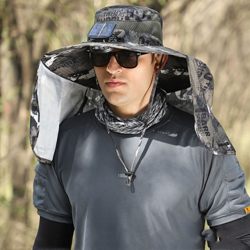 Solar Fan Hat Dual USB Recharg - Bucket Hat Cotton ulasan dan harga